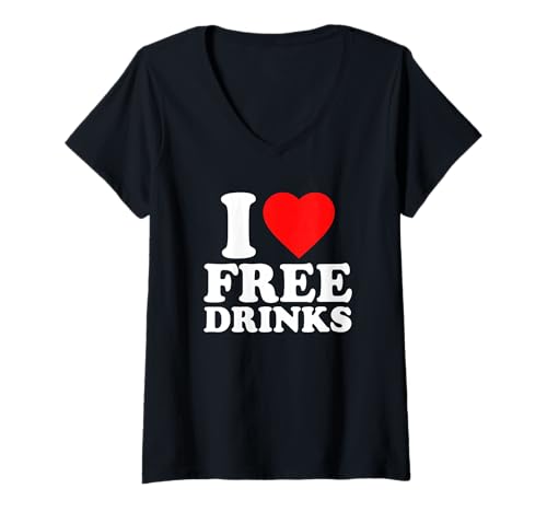 Damen I Love Free Drinks · I Heart Free Drinks Y2k Slogan Funny T-Shirt mit V-Ausschnitt Damen I Love Free Drinks · I Heart Free Drinks Y2k Slogan Funny T-Shirt mit V-Ausschnitt von I Love Free Drinks Y2k Iconic Slogan