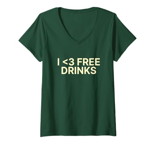 Damen I Love Free Drinks 2000s Y2k Aesthetic Iconic Slogan Funny T-Shirt mit V-Ausschnitt Damen I Love Free Drinks 2000s Y2k Aesthetic Iconic Slogan Funny T-Shirt mit V-Ausschnitt von I Love Free Drinks Y2k Slogan