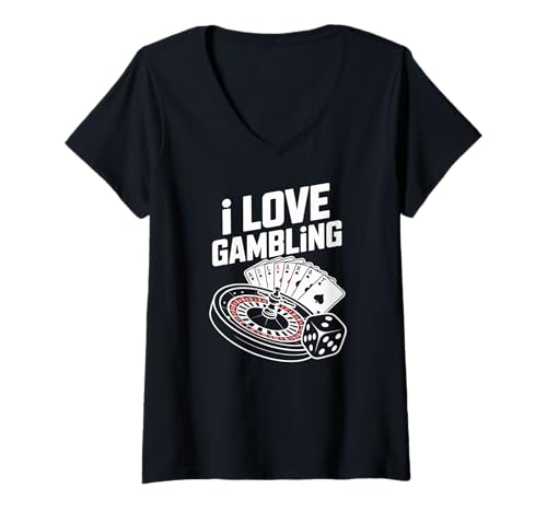 Damen I Love Gambling Casino Poker Roulette Karten Würfel T-Shirt mit V-Ausschnitt Damen I Love Gambling Casino Poker Roulette Karten Würfel T-Shirt mit V-Ausschnitt von I Love Gambling Casino Poker Roulette Dice