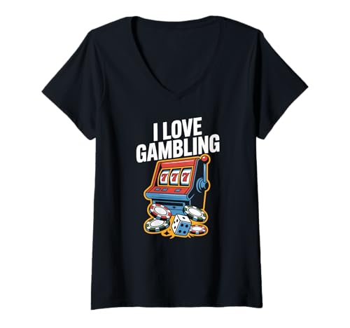 Damen I Love Gambling Spielautomat 777 Casino Chips T-Shirt mit V-Ausschnitt Damen I Love Gambling Spielautomat 777 Casino Chips T-Shirt mit V-Ausschnitt von I Love Gambling Slot Machine Casino Chips