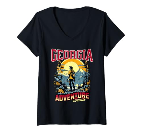 Damen Georgia - Adventure Awaits. Blue Ridge & Appalachian Trail T-Shirt mit V-Ausschnitt Damen Georgia - Adventure Awaits. Blue Ridge & Appalachian Trail T-Shirt mit V-Ausschnitt von I Love Georgia Apparel and Gifts