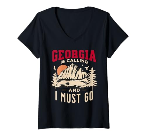Damen Georgia is Calling and I Must Go, State of Georgia Souvenir T-Shirt mit V-Ausschnitt Damen Georgia is Calling and I Must Go, State of Georgia Souvenir T-Shirt mit V-Ausschnitt von I Love Georgia Apparel