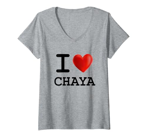 Damen T-Shirt mit Aufschrift I Love Chaya mit Herz-Motiv T-Shirt mit V-Ausschnitt Damen T-Shirt mit Aufschrift I Love Chaya mit Herz-Motiv T-Shirt mit V-Ausschnitt von I Love Heart Name Tees
