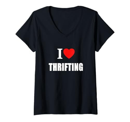 Damen Sparsamkeit für Schnäppchenjäger Preloved Second Hand T-Shirt mit V-Ausschnitt von I Love Inspirational Motivational Designs