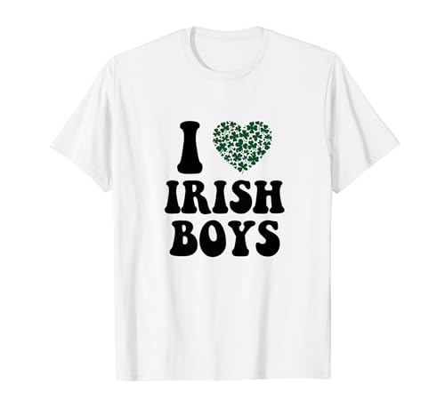 Ich liebe das Kleeblatt Irish Boys St Patrick's Day in Heart T-Shirt von I Love Irish Boys With White Shamrock Ireland Men