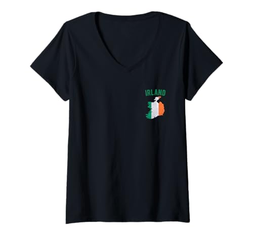 Damen Irland Flagge im Umriss von Irland T-Shirt mit V-Ausschnitt Damen Irland Flagge im Umriss von Irland T-Shirt mit V-Ausschnitt von I Love Irland Souvenirs Irland Flagge