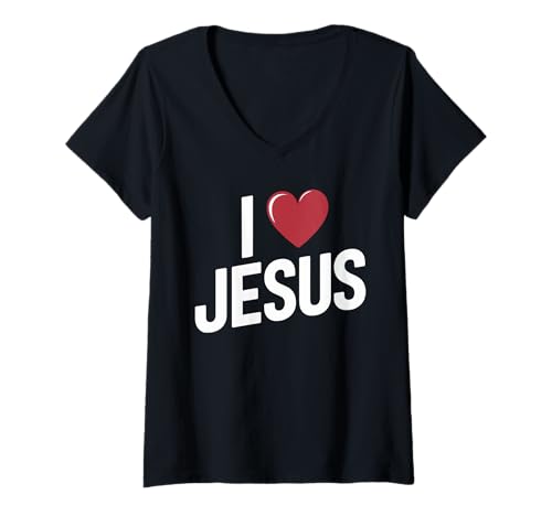Damen I Love Jesus Glaubensbekenntnis Christliche Religion T-Shirt mit V-Ausschnitt Damen I Love Jesus Glaubensbekenntnis Christliche Religion T-Shirt mit V-Ausschnitt von I Love Jesus Einfaches Statement Glaube