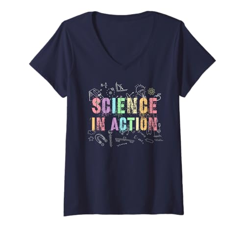 Damen Nerdy Science in Action Chemie Camp Teacher I Teach Geek T-Shirt mit V-Ausschnitt von I Love Learn Stud Think School Biology Team