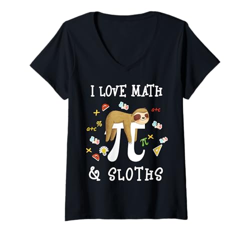Damen Ich liebe Mathe und Faultiere Lustige Mathematik Pi Day Mathe T-Shirt mit V-Ausschnitt Damen Ich liebe Mathe und Faultiere Lustige Mathematik Pi Day Mathe T-Shirt mit V-Ausschnitt von I Love Math and Sloths Funny Mathematics Pi Day