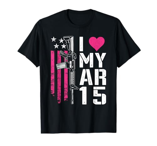 I Love My AR15 Damen-Flagge, Pink, AR-15 Gewehrbesitzer T-Shirt von I Love My AR15 Rifle 5.56 Ammo USA Flag