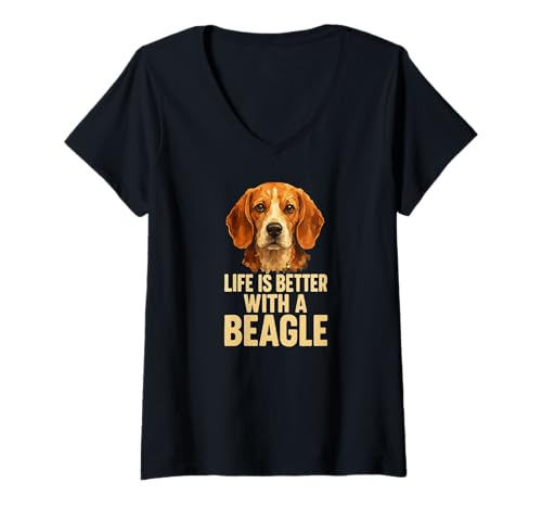Damen Das Leben ist Besser mit einem Beagle, niedlicher Beagle-Hundebesitzer T-Shirt mit V-Ausschnitt von I Love My Beagle, themed Gift Items