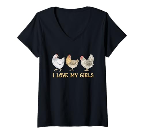 Damen Ich Liebe Meine Mädchen, Hühnerfarm, Tiermanagement, Hühnerzucht T-Shirt mit V-Ausschnitt von I Love My Girls Chicken Farm Managing Chicken