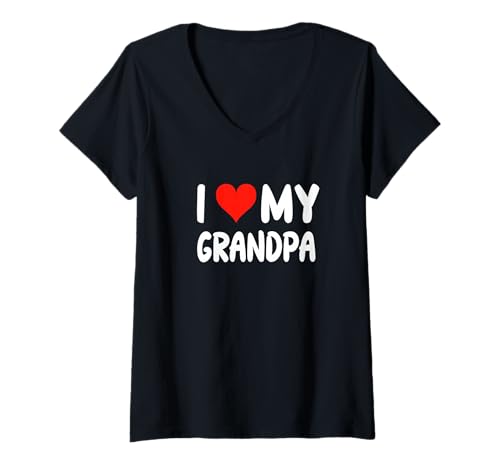 Damen I Heart My Grandpa - Love - Cute Grandparents Papa T-Shirt mit V-Ausschnitt Damen I Heart My Grandpa - Love - Cute Grandparents Papa T-Shirt mit V-Ausschnitt von I Love My Grandpa Apparel for Men Women Kids by RJ