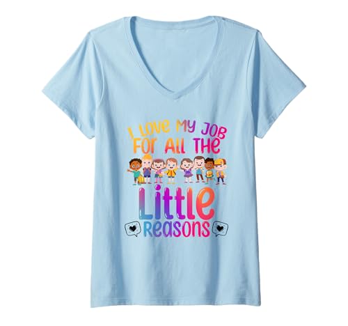 Damen Ich liebe meinen Job All The Little Reasons Teacher T-Shirt mit V-Ausschnitt von I Love My Job All The Little Reasons Teachers