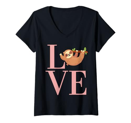 Damen Süßes Faultier für Jungen und Mädchen, Kleinkinder, die Faultiere lieben T-Shirt mit V-Ausschnitt Damen Süßes Faultier für Jungen und Mädchen, Kleinkinder, die Faultiere lieben T-Shirt mit V-Ausschnitt von I Love My Jungle Animals for Animal loving kids