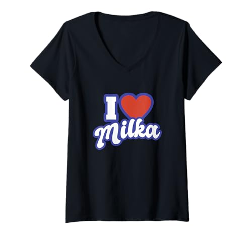 Damen Ich liebe Milka T-Shirt mit V-Ausschnitt von I Love Names