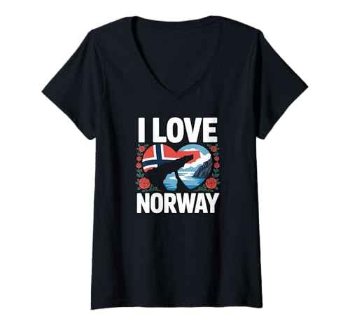 Damen Ich Liebe Norway Heart Whale Adventure Joy T-Shirt mit V-Ausschnitt Damen Ich Liebe Norway Heart Whale Adventure Joy T-Shirt mit V-Ausschnitt von I Love Norway Enthusiasts Scenic Beauty