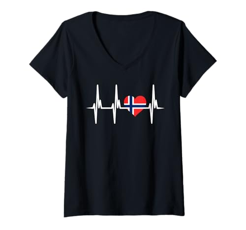 Damen I Love Norway Souvenirs Reise Kunstwerk Norwegische Flagge T-Shirt mit V-Ausschnitt Damen I Love Norway Souvenirs Reise Kunstwerk Norwegische Flagge T-Shirt mit V-Ausschnitt von I Love Norway Souvenirs and Norwegian Flag Artwork