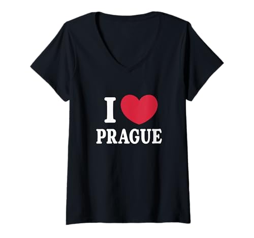 Damen I Love Prague T-Shirt mit V-Ausschnitt von I Love Prague