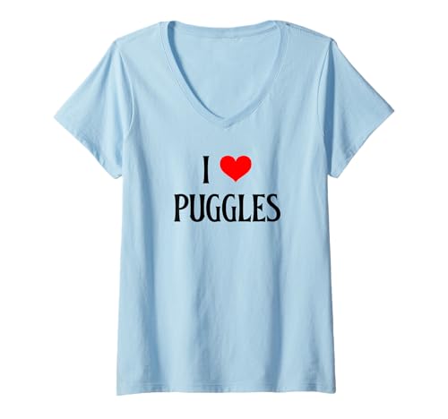 Damen I Love Puggles I Heart Puggles Hundeliebhaber Haustier Welpen Hund T-Shirt mit V-Ausschnitt Damen I Love Puggles I Heart Puggles Hundeliebhaber Haustier Welpen Hund T-Shirt mit V-Ausschnitt von I Love Puggles Dog Mom Dog Dad Canine Pet Dog