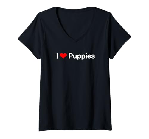 Damen Ich Liebe Welpen T-Shirt mit V-Ausschnitt Damen Ich Liebe Welpen T-Shirt mit V-Ausschnitt von I Love Puppies