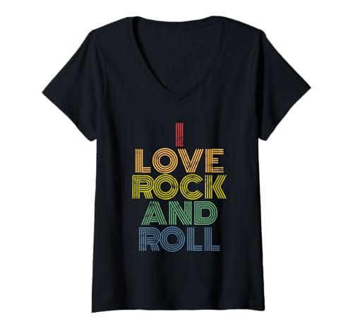 Damen I Love Rock and Roll Musikband Konzert T-Shirt mit V-Ausschnitt von I Love Rock And Roll Forever Tees