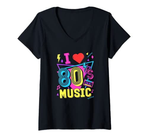 Damen I Love 80s Music T-Shirt mit V-Ausschnitt Damen I Love 80s Music T-Shirt mit V-Ausschnitt von I Love The 80s Ich liebe die 80er