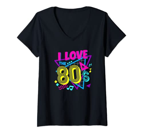 Damen I Love The 80s Ich liebe die 80s T-Shirt mit V-Ausschnitt von I Love The 80s Ich liebe die 80er
