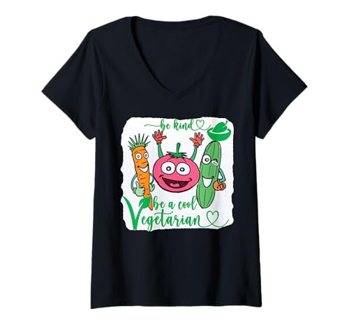 Damen I Run On Veggies Be Kind Be A Cool Vegetarian Lovely Carrot T-Shirt mit V-Ausschnitt Damen I Run On Veggies Be Kind Be A Cool Vegetarian Lovely Carrot T-Shirt mit V-Ausschnitt von I Love Veggies World Vegetarian Day Funny Vegan