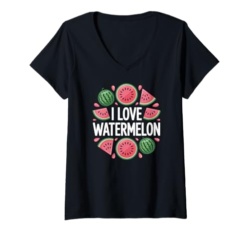 Damen Ich Liebe Wassermelonen-Sommerfrucht-Arrangement mit Wassermelonenscheiben T-Shirt mit V-Ausschnitt Damen Ich Liebe Wassermelonen-Sommerfrucht-Arrangement mit Wassermelonenscheiben T-Shirt mit V-Ausschnitt von I Love Watermelon Summer Fruit Slice Watermelon