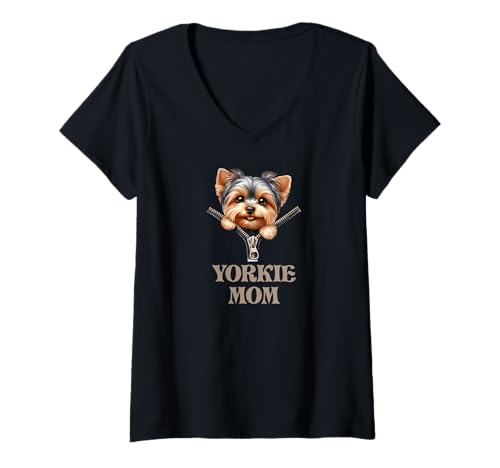 Damen Yorkie Mama T-Shirt mit V-Ausschnitt Damen Yorkie Mama T-Shirt mit V-Ausschnitt von I Love Yorkies Merch