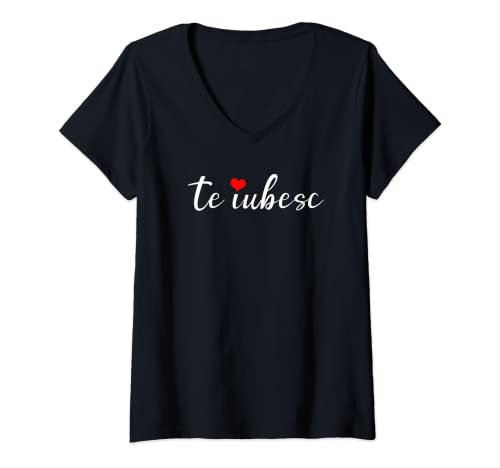 Damen Te iubesc means I love you rumänisches Amerikanisches Hemd T-Shirt mit V-Ausschnitt von I Love You Romanian Gift Shirts