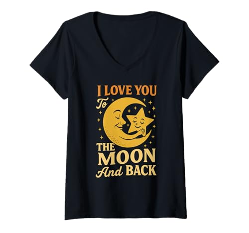 Damen I Love You To The Moon And Back - Cute Moon and Star Hug T-Shirt mit V-Ausschnitt Damen I Love You To The Moon And Back - Cute Moon and Star Hug T-Shirt mit V-Ausschnitt von I Love You to the Moon and Back – Cute Moon & Star