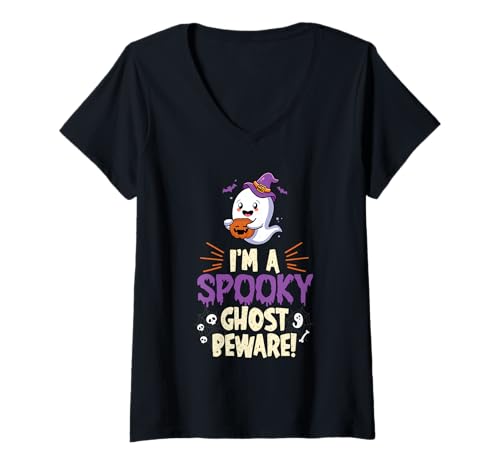 Damen I M A Spooky Ghost Beware Halloween Kürbis Halloween Geist T-Shirt mit V-Ausschnitt Damen I M A Spooky Ghost Beware Halloween Kürbis Halloween Geist T-Shirt mit V-Ausschnitt von I M A Spooky Ghost Beware