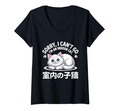 Damen Sorry I Can't Go I'm An Indoor-Katze, lustiges Kätzchen, Tierliebhaber T-Shirt mit V-Ausschnitt Damen Sorry I Can't Go I'm An Indoor-Katze, lustiges Kätzchen, Tierliebhaber T-Shirt mit V-Ausschnitt von I'M An Indoor Cat Lifestyle Not Going Out Apparel