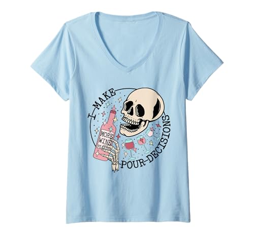 Damen I Make Pour Decisions Skelett Lustiges Halloween T-Shirt mit V-Ausschnitt von I Make Pour Decisions Skeleton Trendy