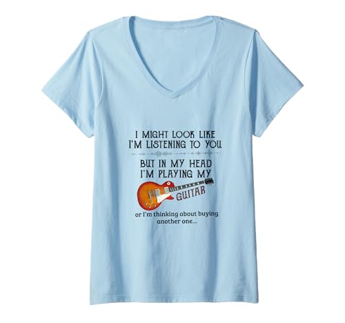 Damen T-Shirt mit Aufschrift I Might Look Like I'm Listening to You T-Shirt mit V-Ausschnitt Damen T-Shirt mit Aufschrift I Might Look Like I'm Listening to You T-Shirt mit V-Ausschnitt von I Might Look Like I'm Listening To You