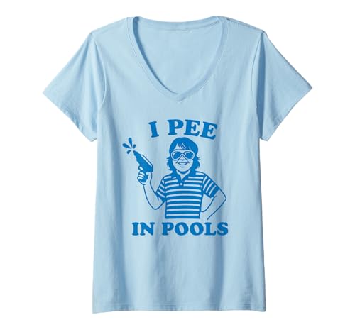 Damen I Pee IN Pools - Schwimmen Urlaub. Urlaubsoutfit Funny Guy T-Shirt mit V-Ausschnitt von I PEE IN POOLS - Schwimmen Urlaub - Lustiger Typ