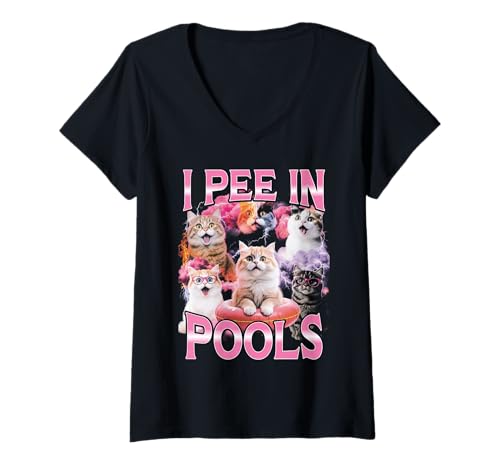 Damen I Pee In Pools Lustige Bootleg Katze T-Shirt mit V-Ausschnitt Damen I Pee In Pools Lustige Bootleg Katze T-Shirt mit V-Ausschnitt von I Pee In Pools Funny Bootleg Cat