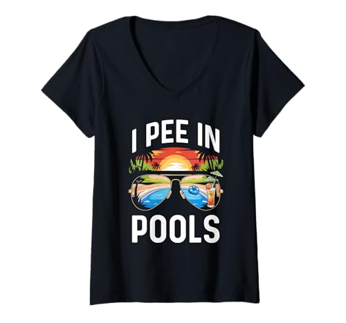 Damen I Pee In Pools Shirt Lustig Urlaub Pool Party T-Shirt mit V-Ausschnitt von I Pee In Pools Shirts