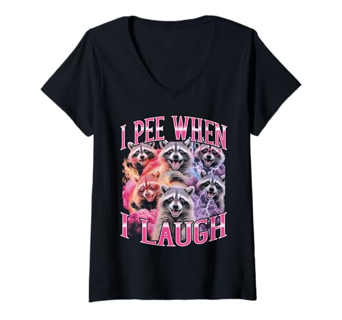Damen Ich pinkle, wenn ich Lache Lustiger Bootleg-Waschbär T-Shirt mit V-Ausschnitt Damen Ich pinkle, wenn ich Lache Lustiger Bootleg-Waschbär T-Shirt mit V-Ausschnitt von I Pee When I Laugh Funny Bootleg Raccoon