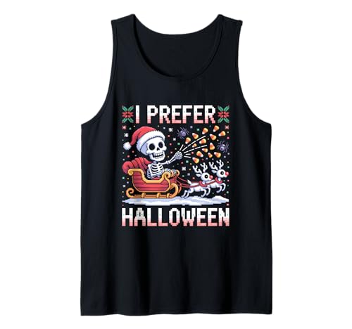 I Prefer Halloween Weihnachten Skelett Weihnachtsmann Schlitten Männer Frauen Tank Top von I Prefer Halloween Santa Hat Skeleton Reindeer