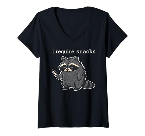 Damen I Require Snacks X Racoon Hunger Waschbär hungrig naschen T-Shirt mit V-Ausschnitt Damen I Require Snacks X Racoon Hunger Waschbär hungrig naschen T-Shirt mit V-Ausschnitt von I REQUIRE SNACKS X Funny Racoon Waschbär hungrig