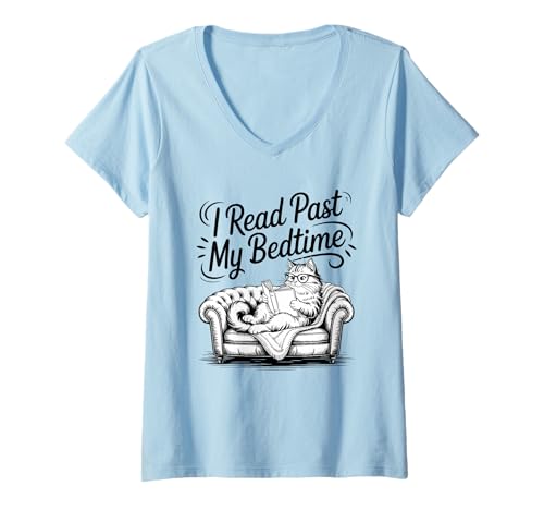Damen I Read Past My Bedtime T-Shirt mit V-Ausschnitt Damen I Read Past My Bedtime T-Shirt mit V-Ausschnitt von I Read Past My Bedtime Cat Reading