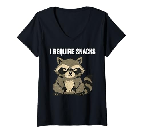 Damen I Require Snacks Funny Raccoon T-Shirt mit V-Ausschnitt Damen I Require Snacks Funny Raccoon T-Shirt mit V-Ausschnitt von I Require Snacks Funny Raccoon Lover Apparel