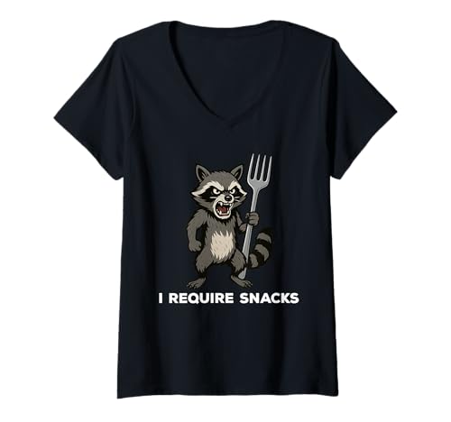 Damen I Require Snacks Funny Raccoon T-Shirt mit V-Ausschnitt Damen I Require Snacks Funny Raccoon T-Shirt mit V-Ausschnitt von I Require Snacks Funny Raccoon Lover Apparel