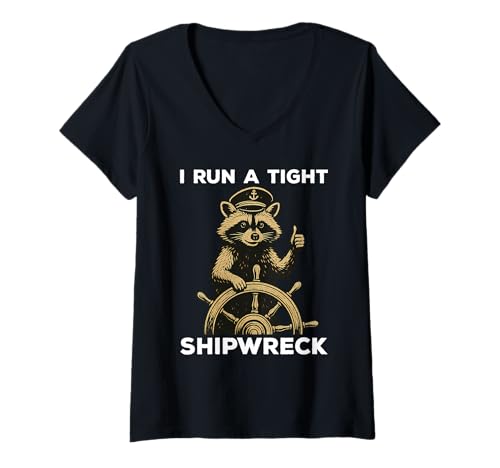 Damen I Run A Tight Shipwreck Funny Raccoon T-Shirt mit V-Ausschnitt Damen I Run A Tight Shipwreck Funny Raccoon T-Shirt mit V-Ausschnitt von I Run A Tight Shipwreck Funny Raccoon Apparel