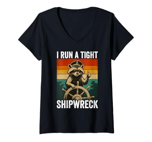 Damen I Run A Tight Shipwreck Funny Raccoon Vintage T-Shirt mit V-Ausschnitt Damen I Run A Tight Shipwreck Funny Raccoon Vintage T-Shirt mit V-Ausschnitt von I Run A Tight Shipwreck Funny Raccoon Apparel