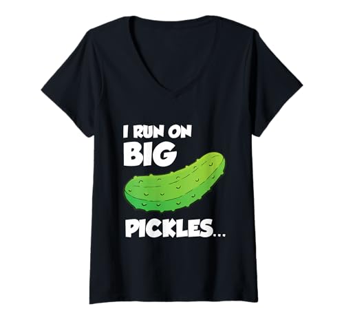 Damen I Run On Big Pickles Gurken Gurken Gemüse Eingelegt C T-Shirt mit V-Ausschnitt Damen I Run On Big Pickles Gurken Gurken Gemüse Eingelegt C T-Shirt mit V-Ausschnitt von I Run On Big Pickles