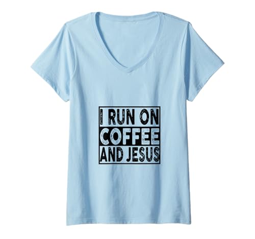 Damen Ich trinke Kaffee und den religiösen Glauben Jesu T-Shirt mit V-Ausschnitt Damen Ich trinke Kaffee und den religiösen Glauben Jesu T-Shirt mit V-Ausschnitt von I Run On Coffee And Jesus Apparel